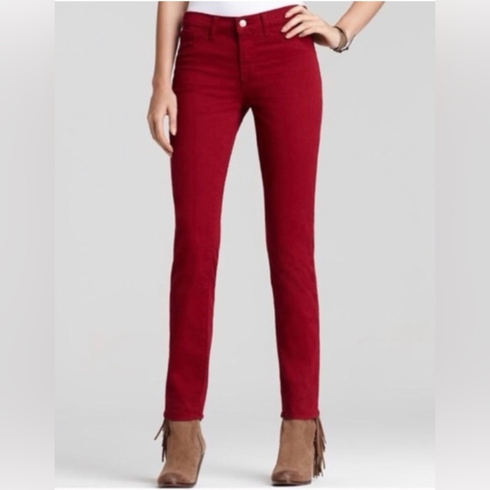 J Brand Women's Cotton Twill Jeans in Black Cherry Red Size 28